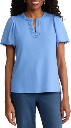 Jones New York Split Neck Top in Blue Horizon at Nordstrom, Size X-Large