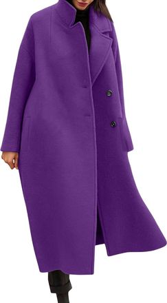 Generic Women Winter Coats Single Breasted Wool Blend Stand Collar Long Oversized Trench Coat Warm Overcoat for Autumn Winter Light Commute Relaxed Gatherings