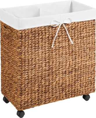 Best Choice Products Large Double Laundry Hamper W/ Rolling Wheels, Woven Laundry Basket W/ Liner, 32 Gallon