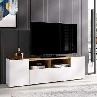 Dmora Dmora - Mueble Tv Etna, Aparador Bajo Para Sal&oacute;n, Aparador Tv Para Sal&oacute;n, 142x35h44 Cm, Blanco Y Roble Nodi