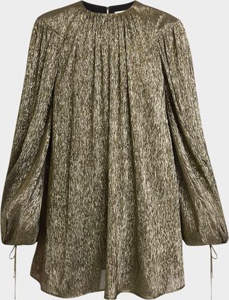 Chlo&eacute; Balloon-Sleeve Metallic Silk Mini Dress