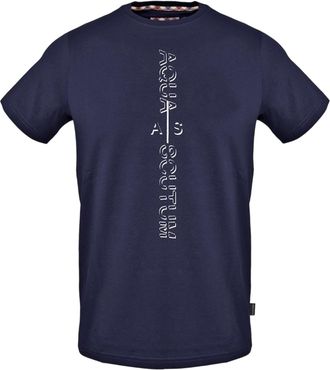 Aquascutum Heren-T-shirt met verticaal logo en ronde hals (Marine)