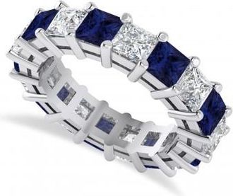 Allurez Princess Diamond & Blue Sapphire Wedding Band 14k White Gold (5.94ct)
