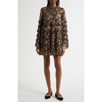 Cinq &agrave; Sept Sunniva Impressionist Floral Long Sleeve Tiered Shift Dress in Lavastone Multi at Nordstrom Rack, Size 12