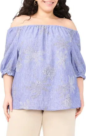 Vince Camuto Off the Shoulder Puff Sleeve Top in Multi Blue Chambray at Nordstrom Rack, Size 2 X