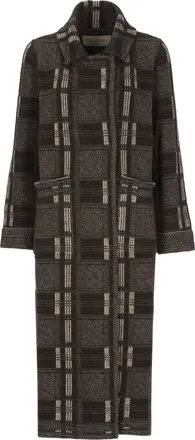 D.exterior Brown Check Lurex Wool-Blend Coat