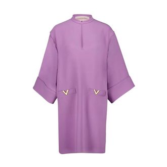 Valentino Garavani Kleedjes, Dames, Paars, S, Lila Mini Jurk V-Hals Zijde
