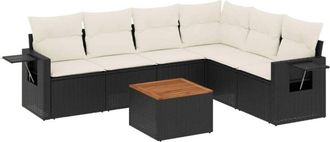 vidaXL Vidaxl - Set De Comedor De Jard&iacute;n 7 Pzas Y Cojines Rat&aacute;n Sint&eacute;tico Negro