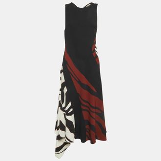 Roberto Cavalli Multicolour Zebra Print Crepe Asymmetric Maxi Dress