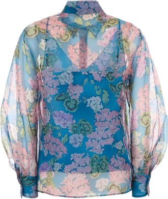 MM Studio Womens Barnaba Shirt Blue Silk