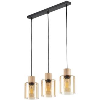 Luminosa Light Designs TK Orson L&aacute;mpara colgante de techo tipo barra, color negro y cristal &aacute;mbar, 3 bombillas E27