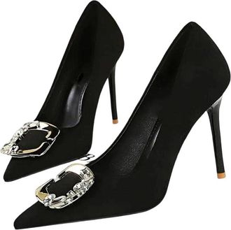 Generic Women High Heel Pumps Pointed Toe Metal Buckle Elegant Wedding Party Dress Shoes Black