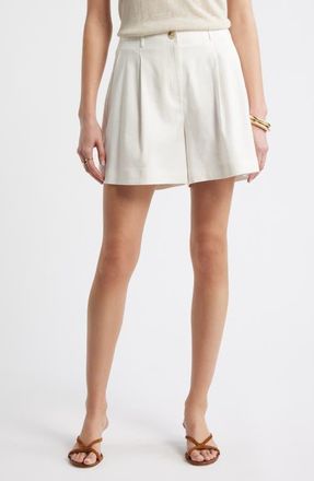 Nordstrom Pleated Linen Blend Shorts in Ivory Tofu at Nordstrom, Size 14