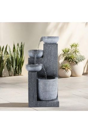 H&O Direct Solar-Powered Water Fountain Outdoor Rockery Decor in Natural