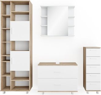 Vicco Conjunto De Muebles De Ba&ntilde;o Ilias, Blanco/sonoma, 4 Partes, Con Armario Alto