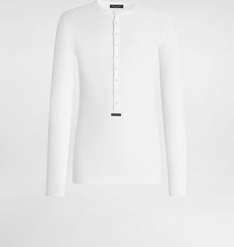 Dolce & Gabbana Cotton Serafino T-shirt With Label - Man T-shirts And Polos White 44