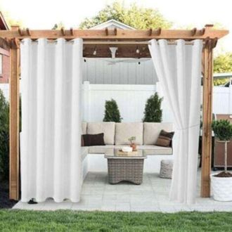 OEM Cortinas Exteriores Impermeables De 2 Piezas, Opacas Y Con Aislamiento T&eacute;rmico Para Cenador, Caseta De Jard&iacute;n, P&eacute;rgola, Porche, 132 X 213 Cm, Blancas