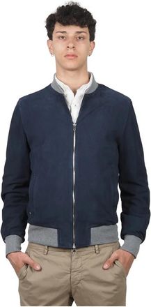 Barba Blauwe su&egrave;de leren jas - Heren - Bomber jackets - Blauw - 2XL - Su&egrave;de - Jassen