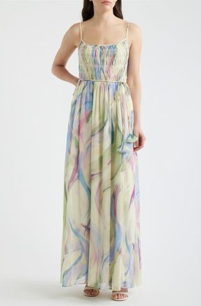 Vince Camuto Abstract Print Chiffon Gown in Green Mult at Nordstrom, Size 10