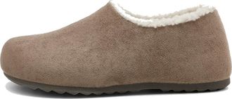 Generic Women Suede Clogs Warm Fur Lined Mules Round Toe Potato Shoes Comfort Fall Winter Slip On Slippers with Arch Support (Khaki,5.5)