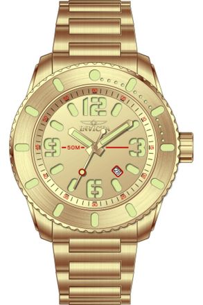Invicta Aviator 69575 Herenhorloge - Quartz Uurwerk - Staal met Gouden Wijzerplaat - 48 mm