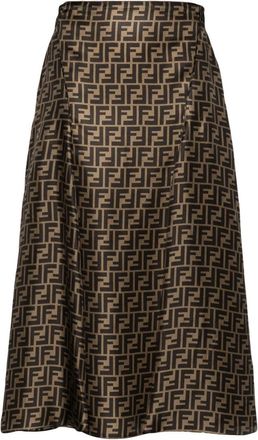 Fendi Brown FF-pattern Print Midi Skirt