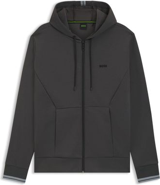 HUGO BOSS Mens Zip Hoodie, Advanced Stretch in Dark Grey - Size X-Large