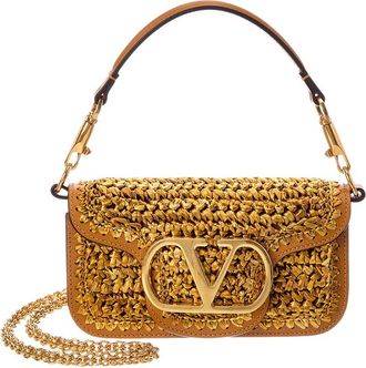Valentino Vlogo Signature Mini Raffia & Leather Shoulder Bag
