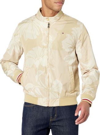 Tommy Hilfiger Mens Lightweight Varsity Rib Knit Bomber Jacket Shell, Floral Print, S