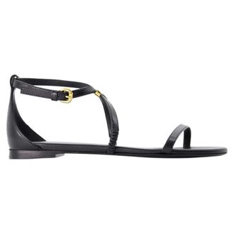 Alexander McQueen Alexander McQueen, Flat Sandals, female, Black, Size: 6 US Black Leather Harness Flat Sandals