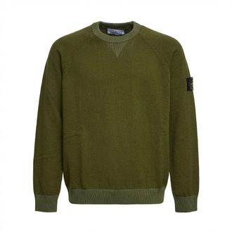 Stone Island Round-neck Knitwear, male, Green, Size: L Girocollo Taglio Felpa