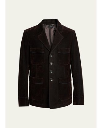 Tom Ford Mens Cotton Velvet Pipe-Trim Patch Pocket Blazer