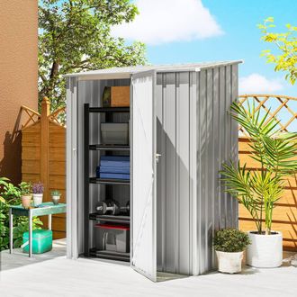 OUTSUNNY Outdoor Storage Shed Steel Garden Shed w/ Lockable Door Grey