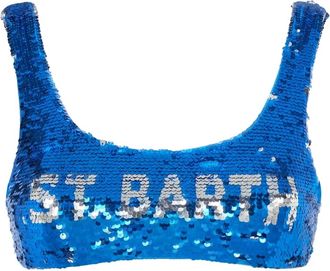MC2 Saint Barth Blue Sequined Bralette With Silver Logo