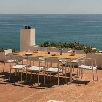 Sklum Set De Mesa Rectangular 240-300x100 Cm Extensible En Aluminio Mareiran Y 8 Sillas De Jard&iacute;n Apilables En Acero Tossa Sklum