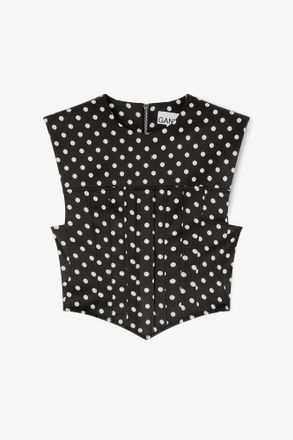 Ganni Polka-Dot Satin Corset Top - Size 10/12 Black