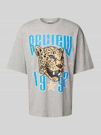 Review Oversized T-Shirt mit Viskose-Anteil und Label-Print in Hellgrau Melange, Gr&ouml;&szlig;e XS