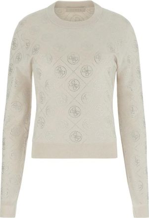 Guess 4G Rhinestones Sweater - Dames - Ronde hals truien - Beige - XS - Wol - Truien & Vesten