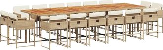 vidaXL Set Comedor De Jard&iacute;n 17 Pzas Con Cojines Rat&aacute;n Sint&eacute;tico Beige Vidaxl
