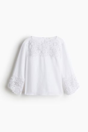 H&M Bestickte Bluse aus Leinenmix - White