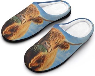 Generic Highland Cow Cotton Slippers for Women Indoor Outdoor Slipper Slip-On Memory Foam Home Shoes