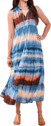 Tribal Ombr&eacute; Printed Ruffle Hem Midi Dress In Sky