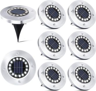 OEM 16 Luci Solari A Led Per Esterni - 8 Faretti Solari Da Giardino Impermeabili Per Vialetti, Sentieri, Patii, Cortili, Prati Interrati E Da Incasso
