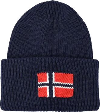 Napapijri flag-detail ribbed beanie hat - men - Fabric - One Size - Blue