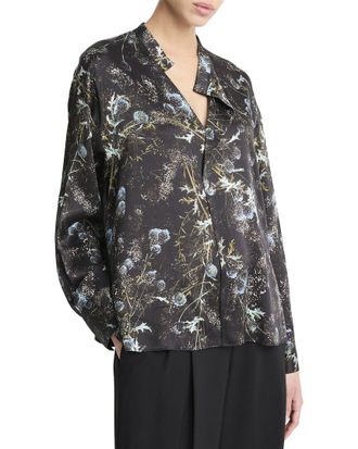 Vince Thistle Draped Collar Silk Blouse