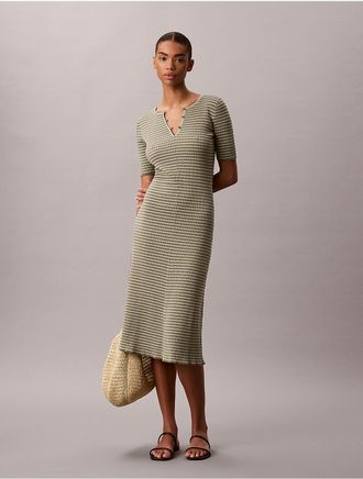 Calvin Klein Womens Cotton Rayon Stripe Midi Dress - Green - S