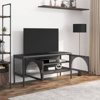 Berkfield Home TV Cabinet Black 105x35x50 cm Glass & Steel | Size: 105 x 35 x 50 cm