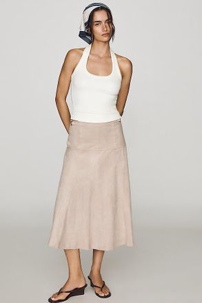 Maeve Twyla Paneled Faux Suede Midi Skirt