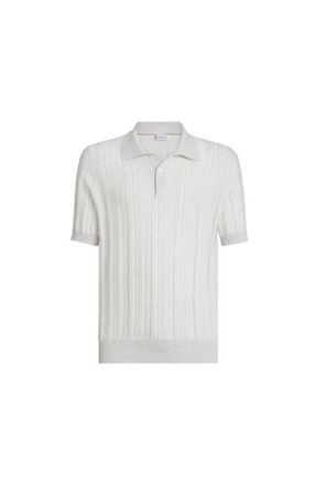 Brunello Cucinelli Jacquard knit polo shirt in Fog at Nordstrom, Size 56 It