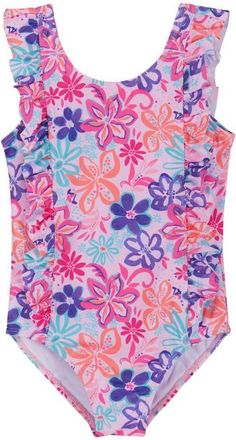Andy & Evan Kids Beach Icon Ruffle One-Piece Swimsuit in Purple Tropic at Nordstrom, Size 2T